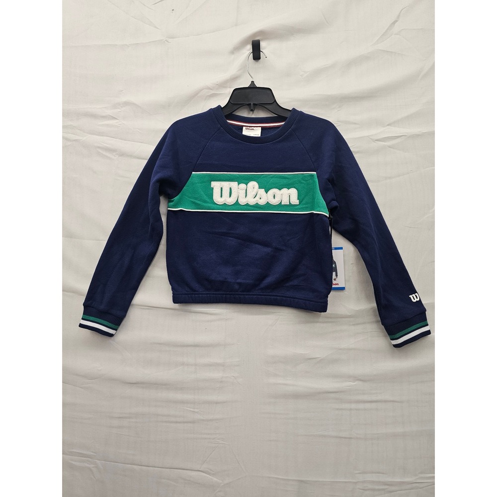 Wilson Boys Crew Neck Sweatshirt Navy Cotton Blend Athletic Size Large 10/12